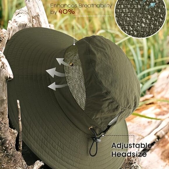 Womens Sun Hat with Ponytail Hole Beach Hiking Summer Wide Brim - Picture 3 of 6